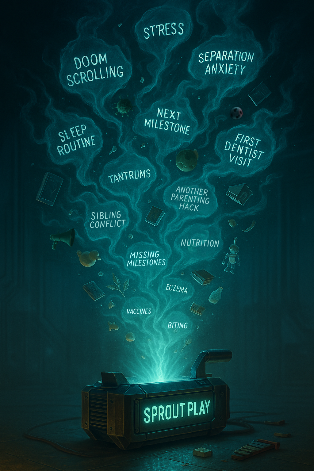 A visual cloud of parenting worries being captured by Sprout Play
